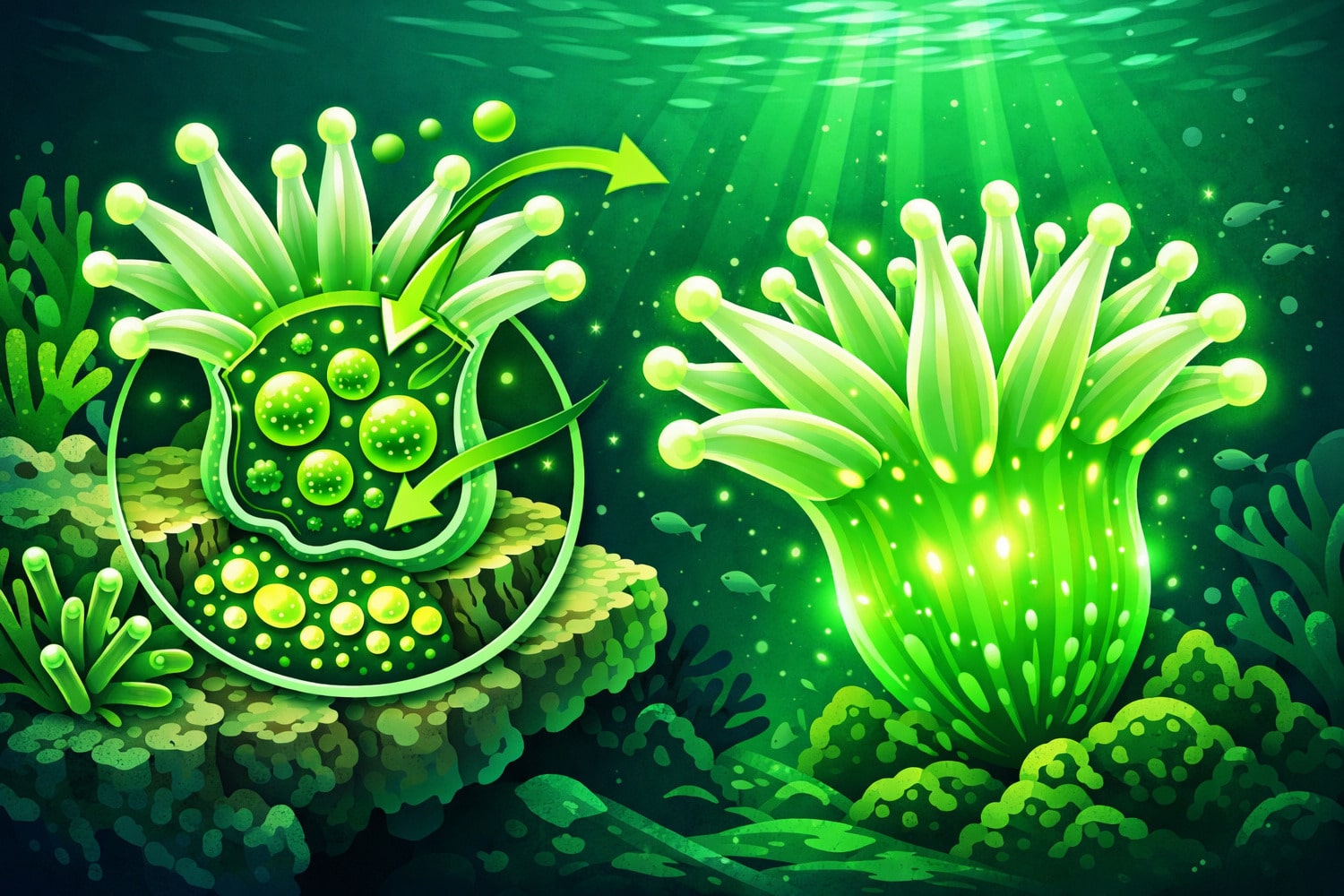 Корал полиптері қараңғыда неге жарқырайды - Вектор Казахстана 1